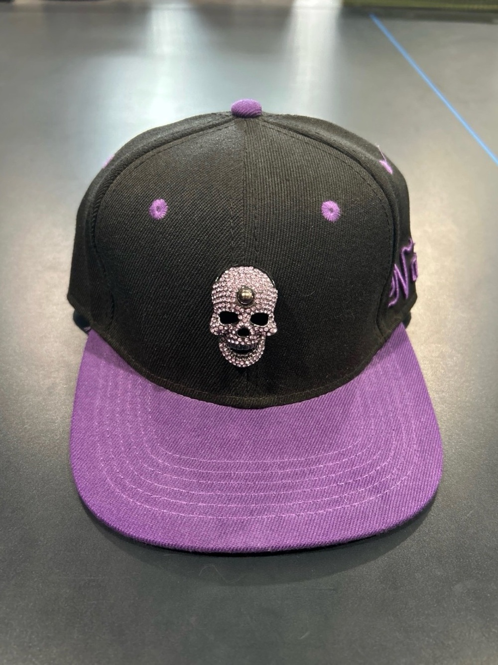 Diamond Rhinestone Filled Skull Black/Purple Baseball Cap Nabi Bori Bling
